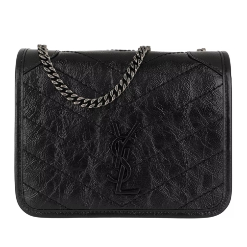 Saint Laurent Niki Chain Wallet Crinkled Vintage Leather Black Crossbody Bag