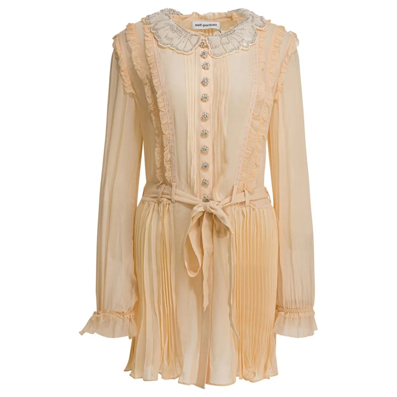 Self Portrait Minikleid Pleated Georgette Dress Neutrals