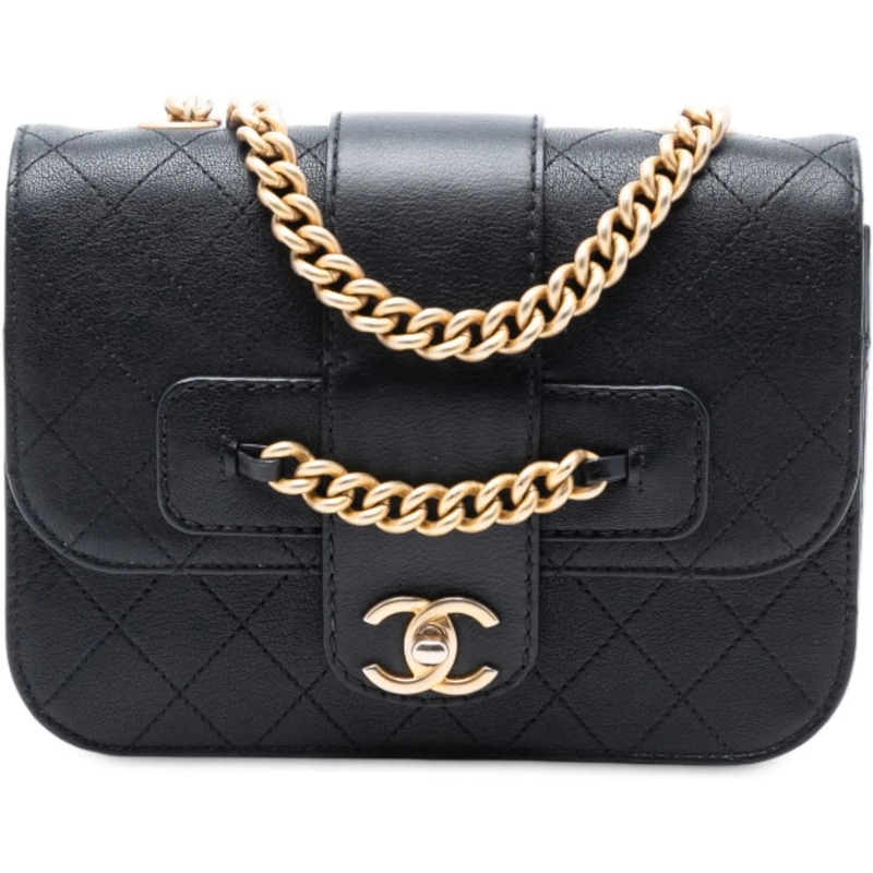 Chanel Schultertasche Quilted Calfskin Front Chain Flap schwarz