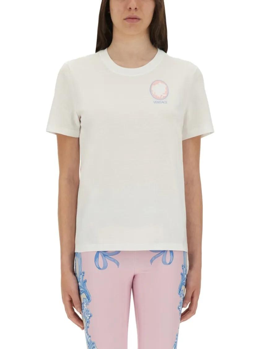 Thumbnail - Versace - Cameo Logo T-Shirt With Classic Crew Neckline - Größe 38 - weiß