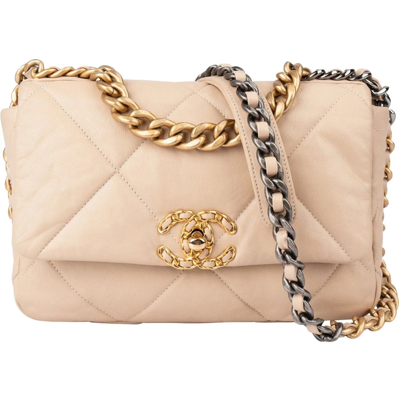 Chanel Tote Chanel 19 Quilted Lambskin Single Flap Crossbody B beige
