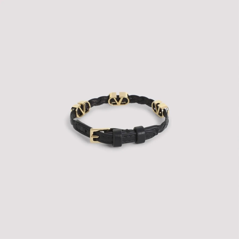 Valentino Garavani Armband Braided Leather Bracelet With Polished Metal Accen Not Applicable
