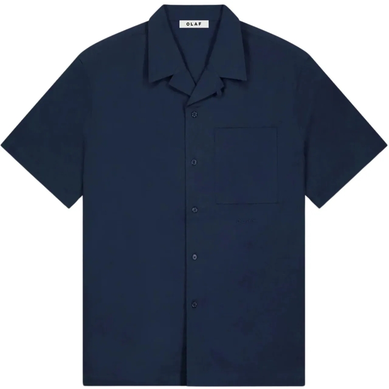 ØLÅF Legeres Oberteil Olaf Seersucker Camp Shirts Korte Mouw Overhemden  blau