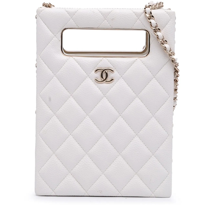 Chanel Sac à bandoulière Mini Quilted Caviar Cut Out Evening Tote weiß