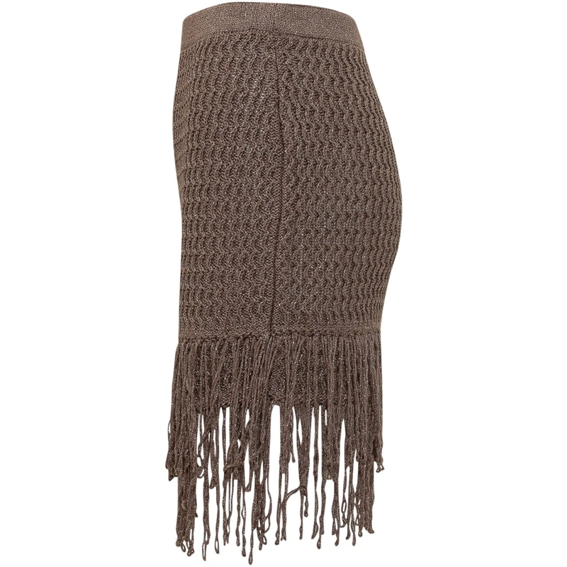 Pinko Minirock Gonna in Maglia con Frange taupe(Image 3)