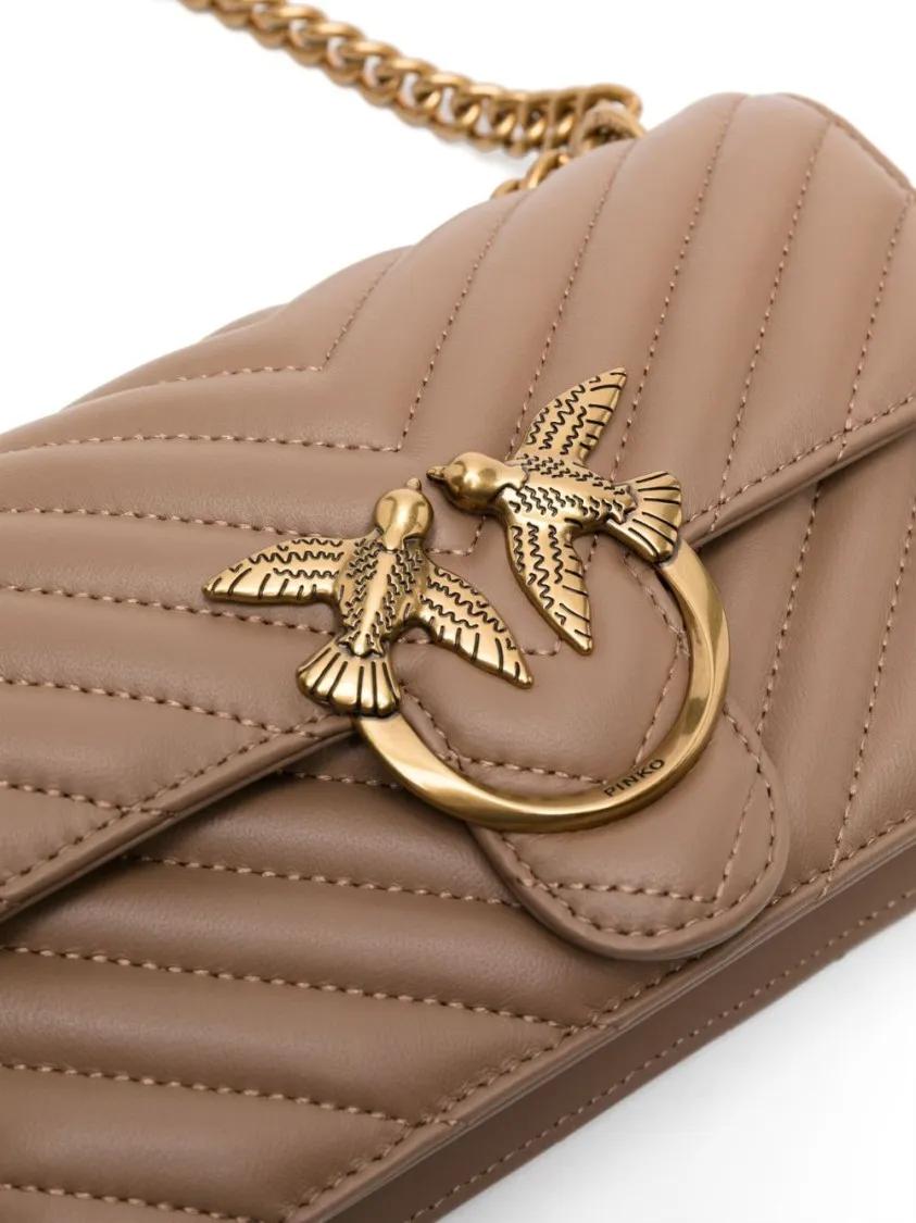 pinko Hobo bags Chevron Quilted Beige Calf Leather Shoulder Bag in bruin
