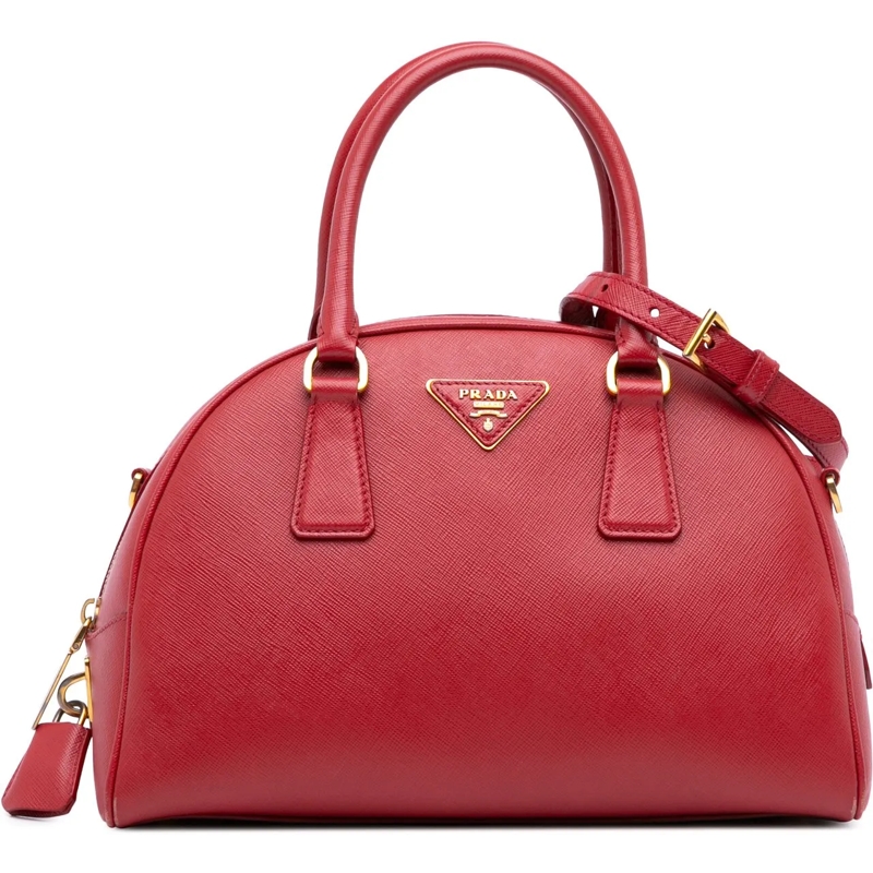 Prada Schultertasche Saffiano Lux Bowling Bag rot