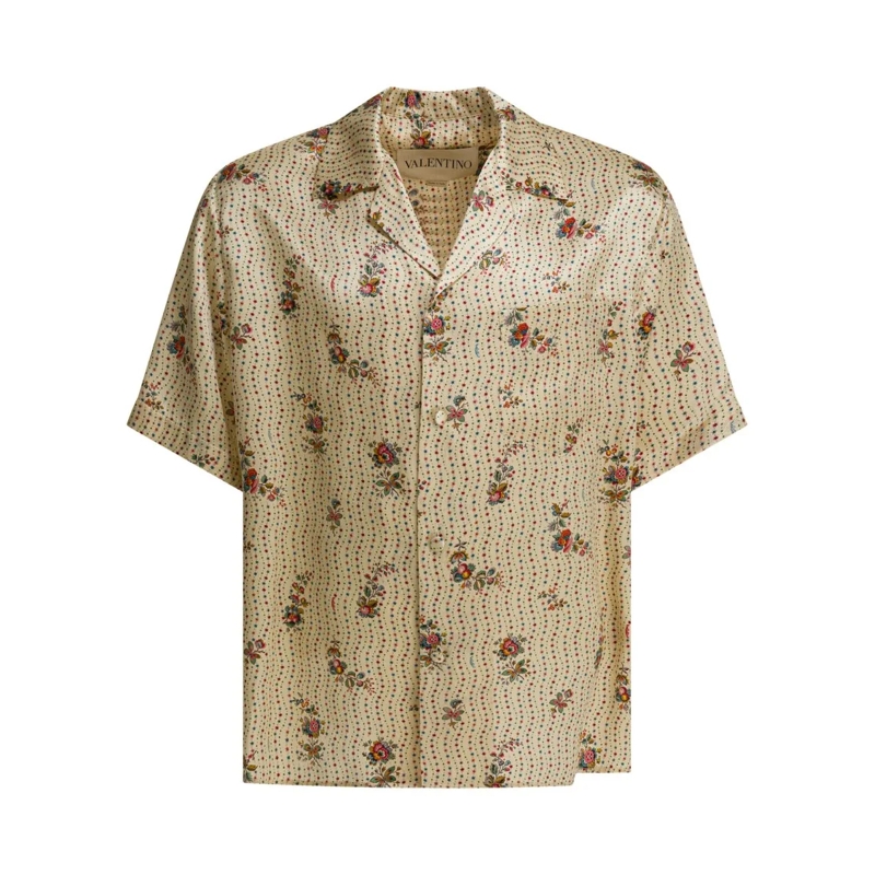 Valentino Garavani Overhemd Short-Sleeved Silk Shirt Neutrals