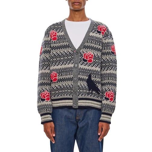 Thom Browne Strickjacke V Neck Cardigan In Shetland Wool And Mohair Grey