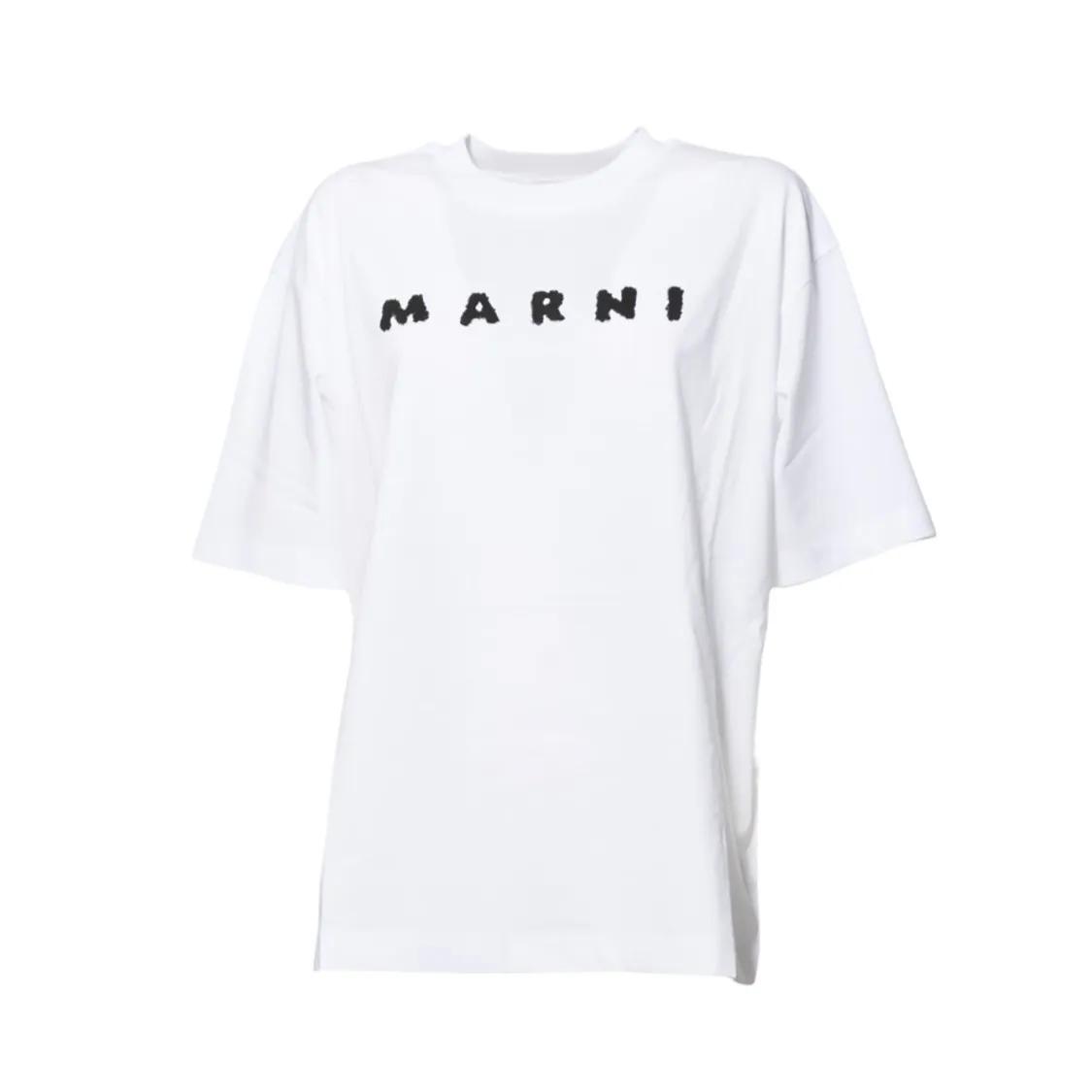 Thumbnail - Marni - Boxy White Jersey T-Shirt With Scribbled Logo - Größe 36 - white