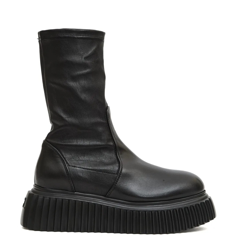 Agl Bottes Stretch Black Ankle Boots With Ridged Rubber Sole Black