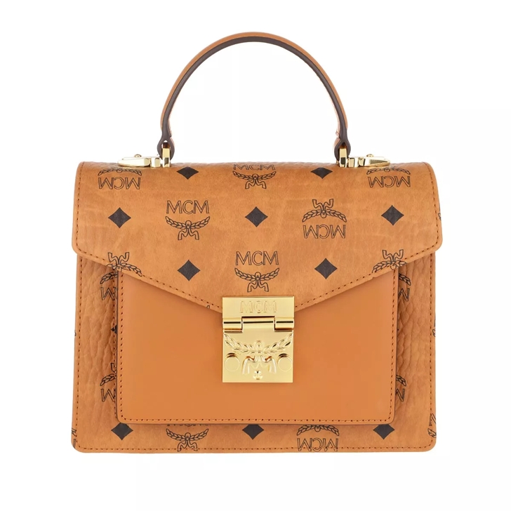 MCM Tracy Visetos Satchel Small Cognac Schooltas