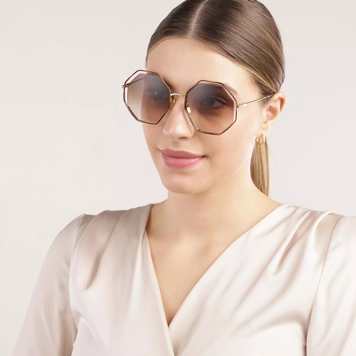 Chlo POPPY hexagonal metal sunglasses HAVANA GOLD BROWN Sunglasses