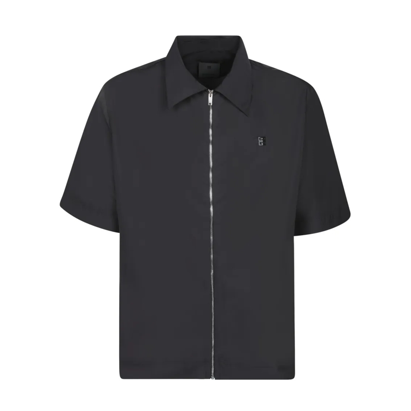 Givenchy Legeres Oberteil Nylon Front Zip Shirt With Classic Collar And Subt Black
