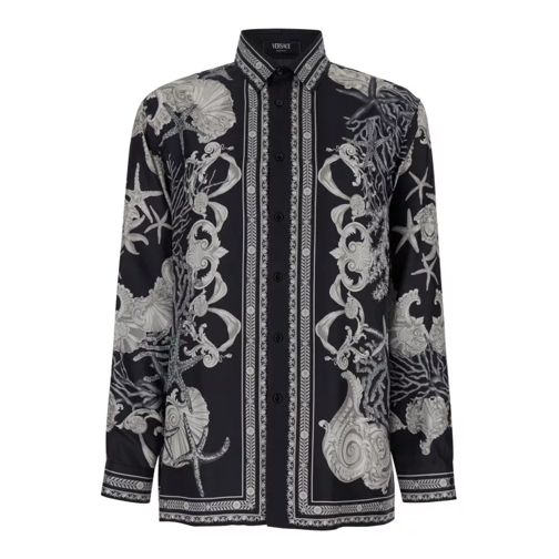 Versace Black Shirt With All-Over Barocco Sea Print In Sil Black 