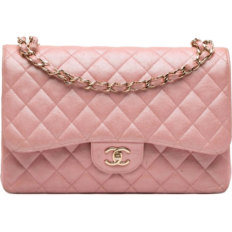 Chanel Sac à bandoulière Jumbo Classic Iridescent Caviar Double Flap rose