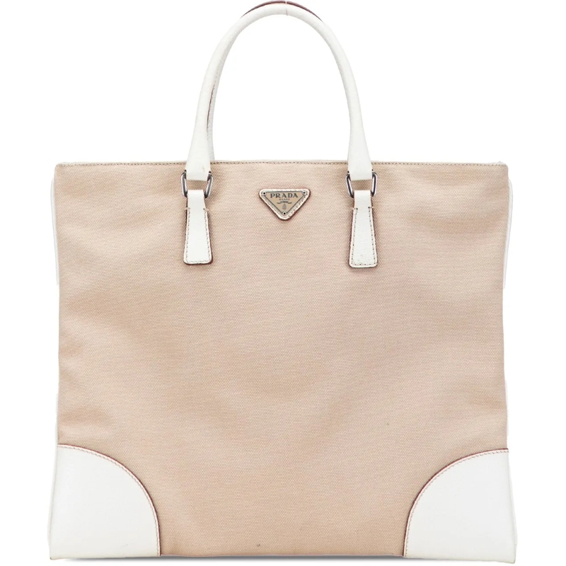 Prada Shopper Cinghiale Trimmed Canvas Canapa Tote braun