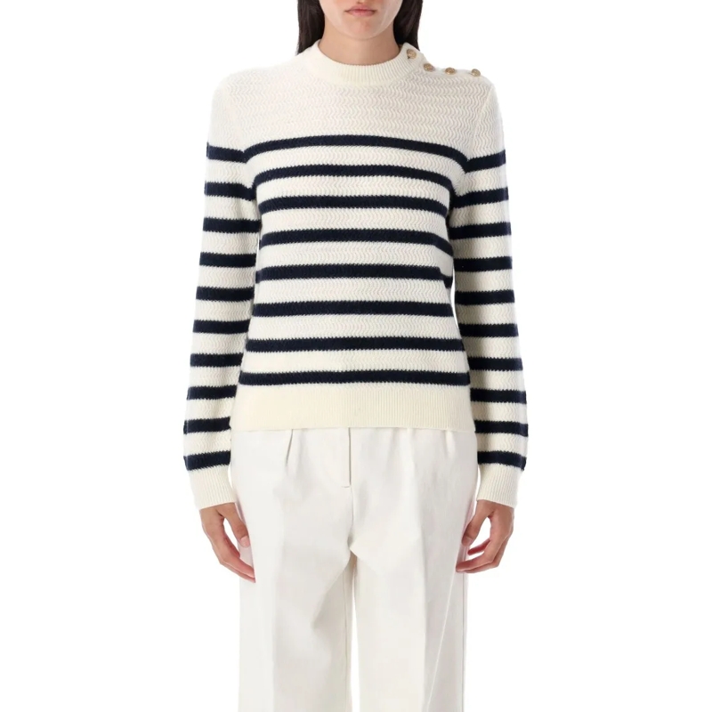 A.P.C. Pull Wool Knit Sweater With Ribbed Trims White