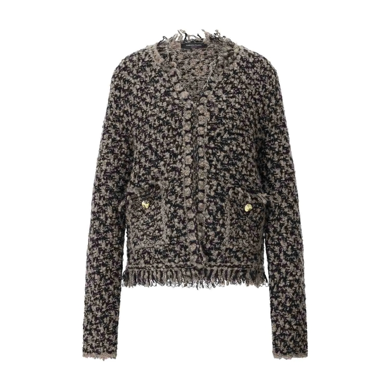 Fabiana Filippi Strickjacke Jacke aus Tweed & Pailletten Braun