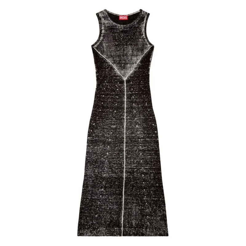 Diesel  Sleeveless Textured Maxi Dress With Fitted Silhoue Black