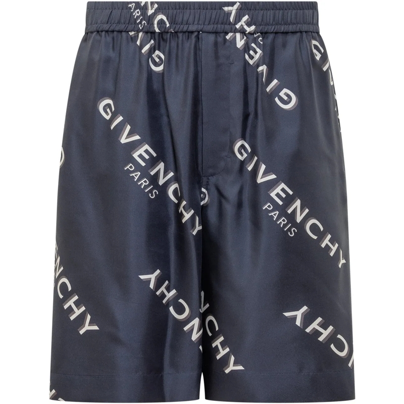 Givenchy Shorts Shorts Blu in Seta con Logo dunkelblau