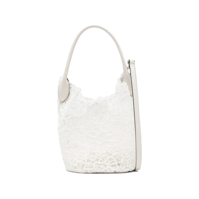 Ermanno Scervino Tote Floral Lace Tote Bag With Structured Top Handle White