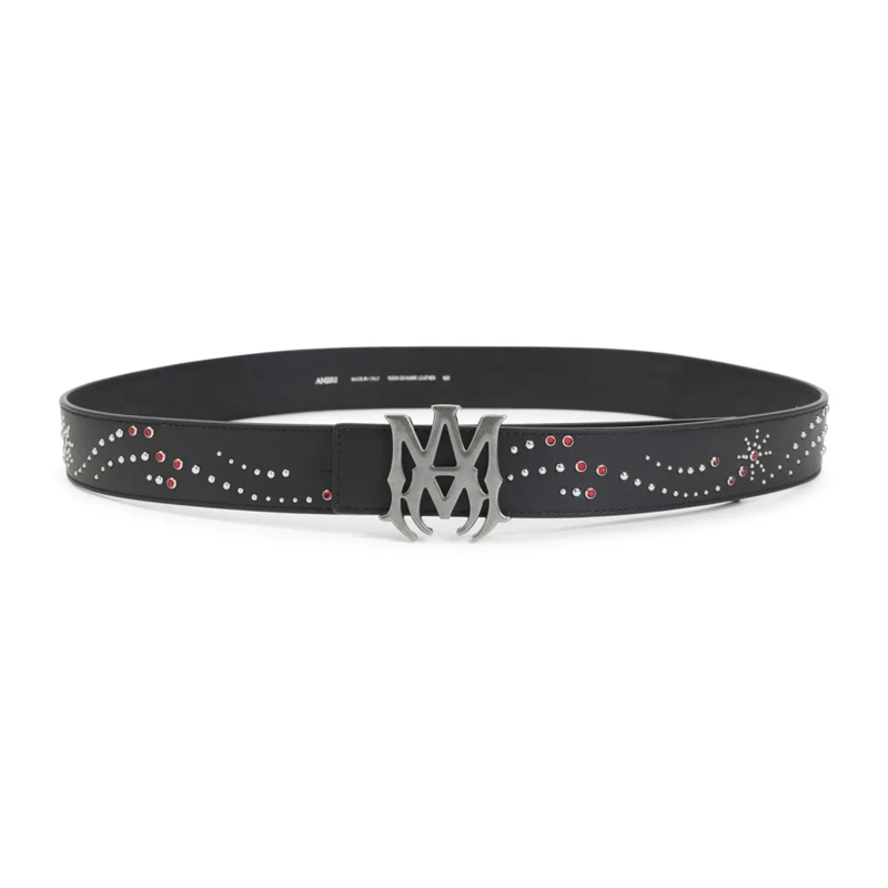 Amiri Gürtel Black Leather Belt With Silver And Red Stud Grey