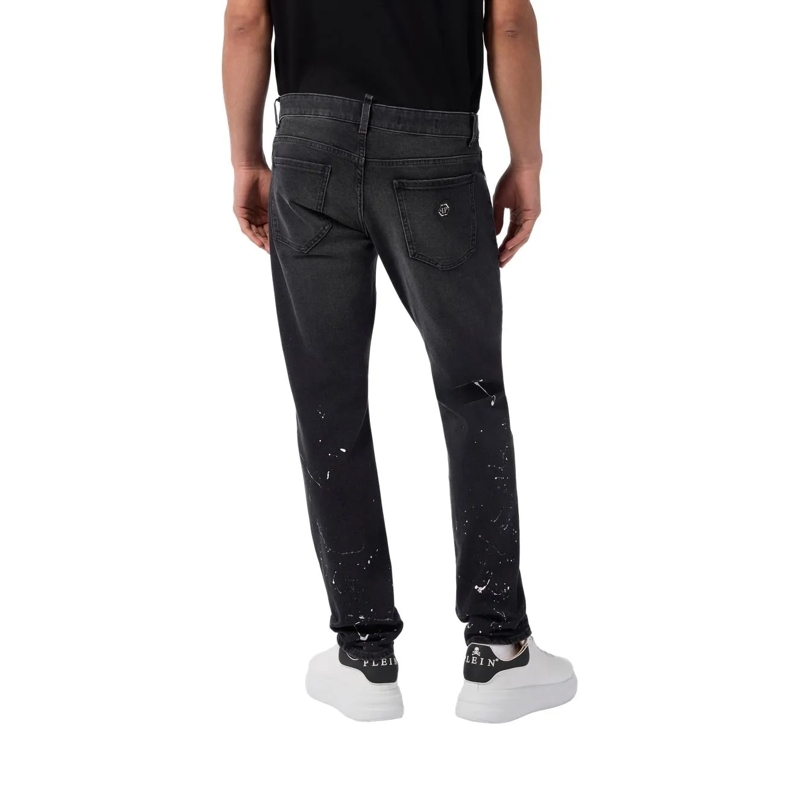 Philipp Plein Jeans mit geradem Bein Super Straight Cut Jeans Paint schwarz(Image 2)