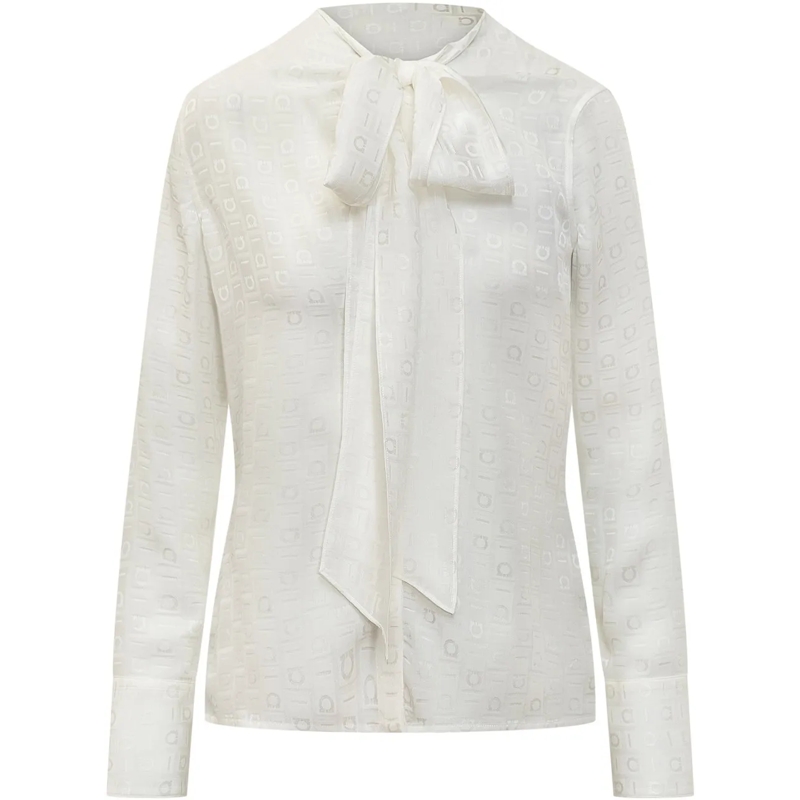 Salvatore Ferragamo Chemisier Camicia in Seta con Logo weiß