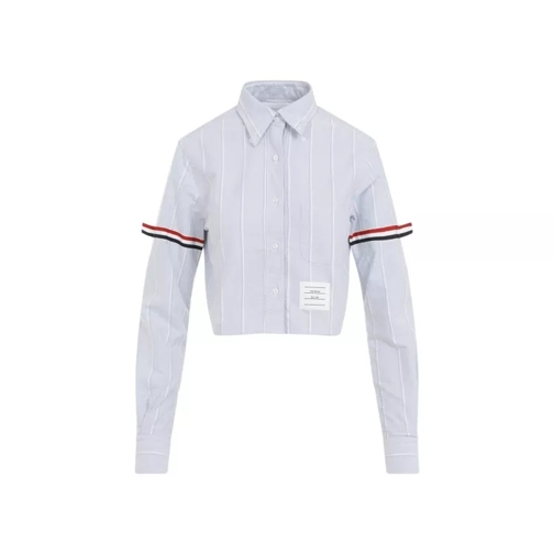 Thom Browne Navy-Blue Cotton Cropped Shirt White 