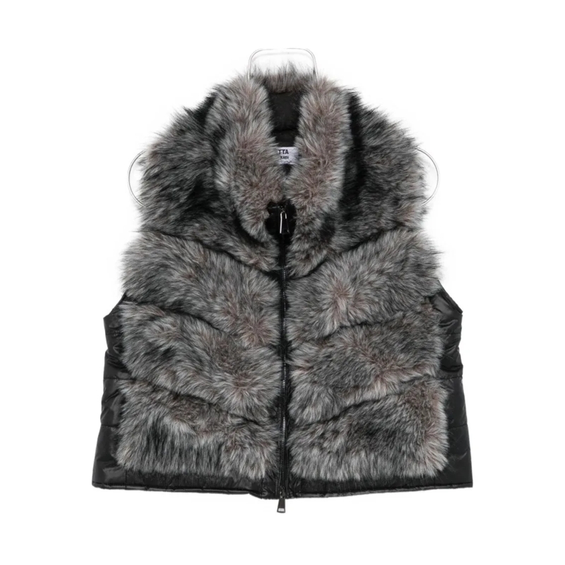 Betta Corradi  Sleeveless Gray Faux Fur Coat Grey