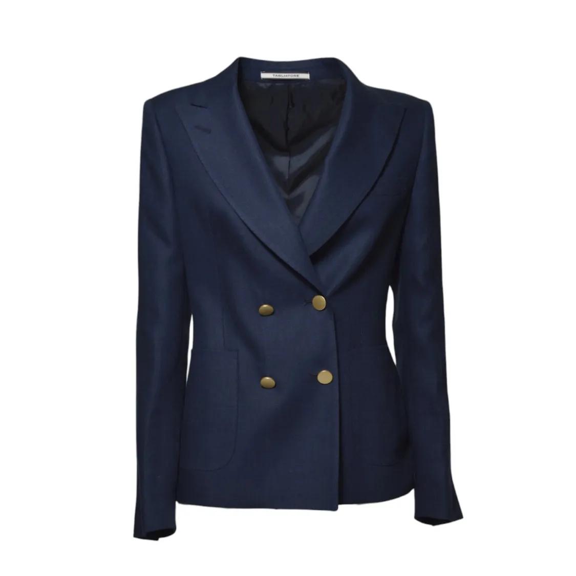 Thumbnail - Tagliatore - J-Coral Dark Blue Linen Double Breasted Jacket - Größe 44 - blau