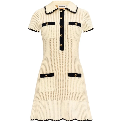 Self Portrait Mini-Kleider Decorative Buttons Ribbed Knit Minidress Neutrals