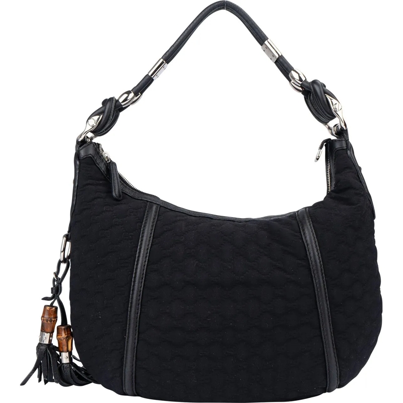 Gucci Schultertasche Gucci GG Monogram Bamboo Hobo Bag schwarz