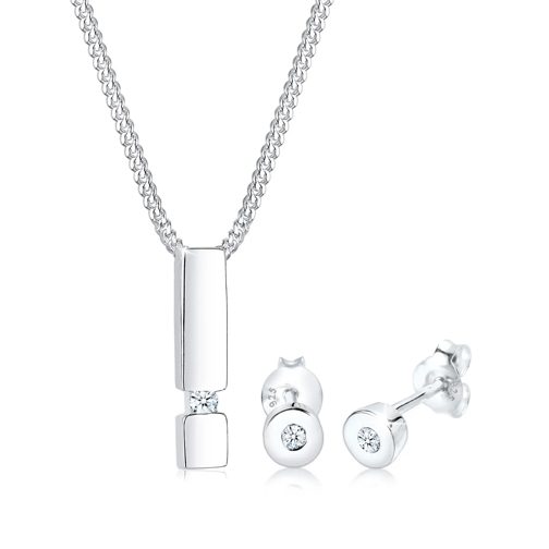 Elli Mittellange Halskette Schmuckset Geo Anhänger Solitär Diamant (0.09 ct.) silber