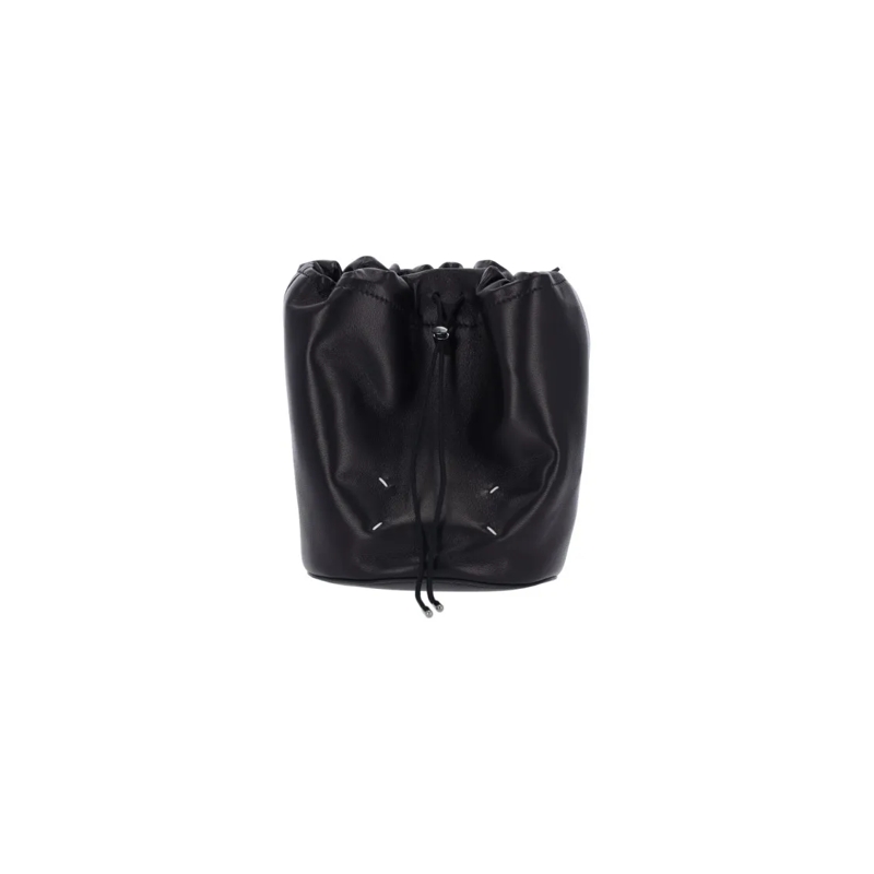 Maison Margiela Buideltas Black Lambskin Bucket Bag With Adjustable Drawstri Black