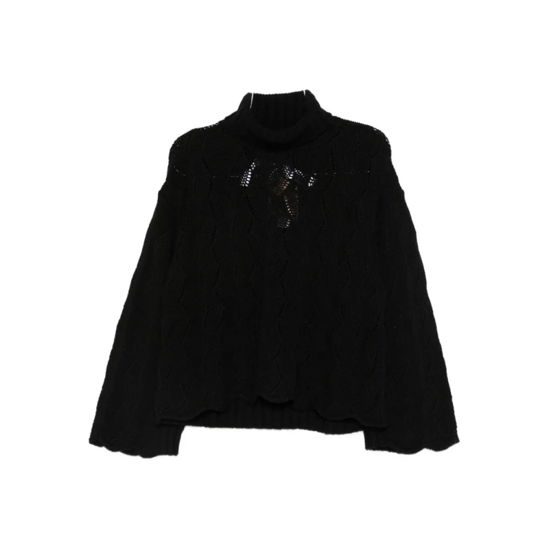 Twin-Set Rollkragenpullover Textured Knit Sweater With Turtleneck And Scallope Black