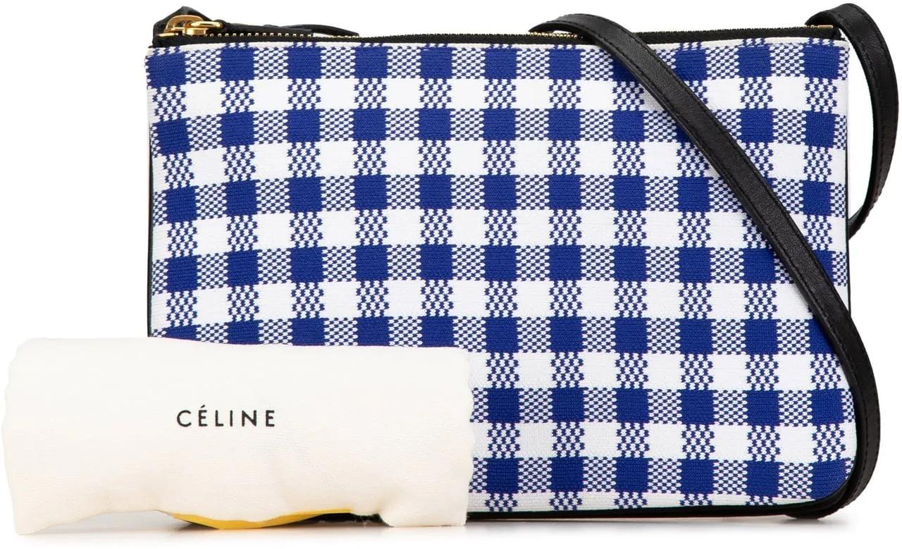 Celine Hobo bags 2014 Small Gingham Canvas Trio Crossbody in blauw