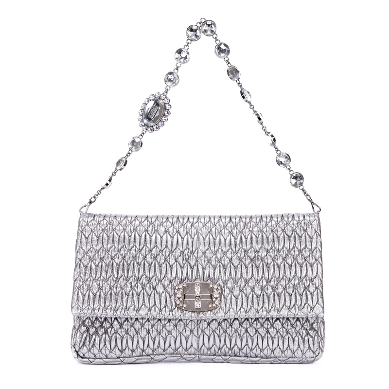 Miu Miu Crossbody Bag Crystal Cloque silber
