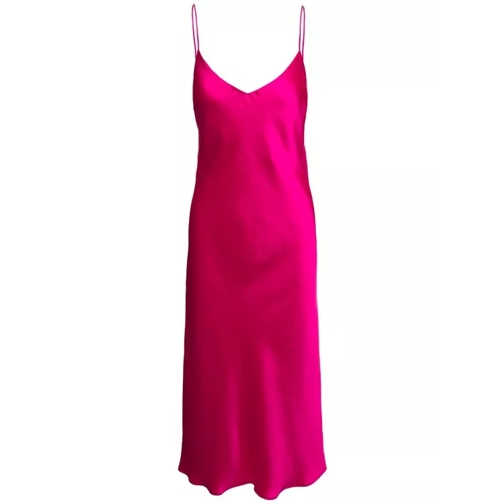Plain Midi Fuchsia Slip Dress With Spaghetti Straps Pink 