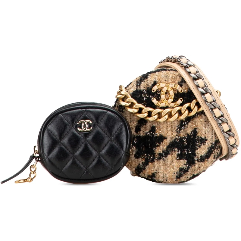 Chanel Sac à bandoulière Tweed 19 Round Clutch with Chain and Coin Purse braun
