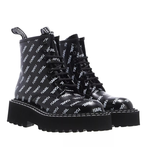Karl Lagerfeld PATROL II Karl Repeat Logo Boot Black & White Leather Bottes à lacets
