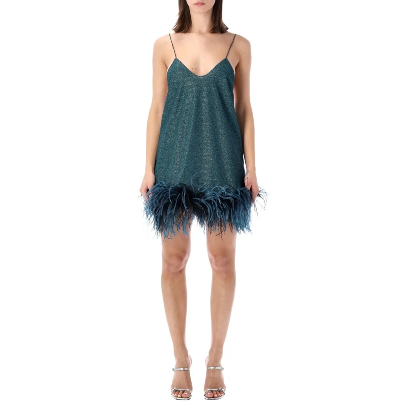 Oséree Mini-robe Lumière Plumage Mini Dress With Feather-Trimmed He Green