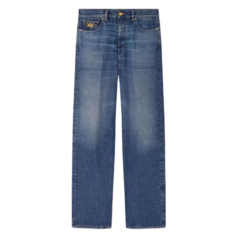 Versace Jeans Classic Straight-Leg Jeans With Gold-Tone Accents Blue
