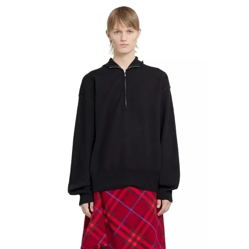 Burberry Knit Wool Half-Zip Hooded Sweater Black 