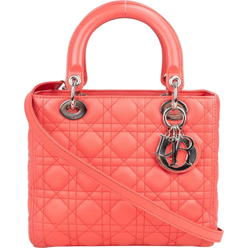 Christian Dior Tote Christian Dior Quilted Leather Lady Dior Handbag rot