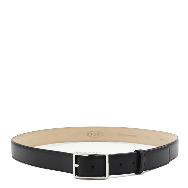 Tod's Ceinture Black Leather Belt With Silver-Tone Buckle Black