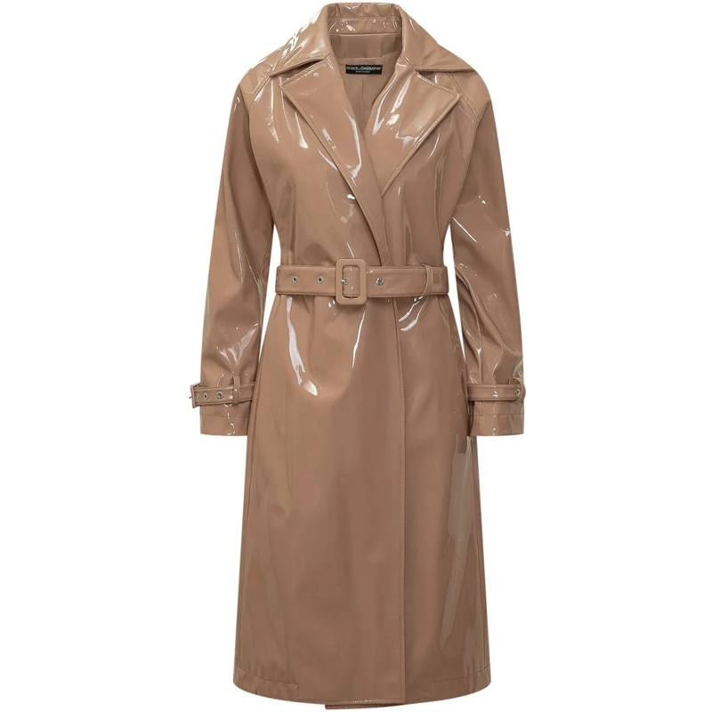 Dolce&Gabbana Trenchcoat Cappotto Trench in Vernice con Cintura beige