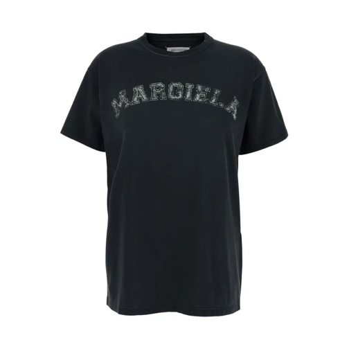 Maison Margiela Black Crewneck T-Shirt With Logo Lettering Print I Black 