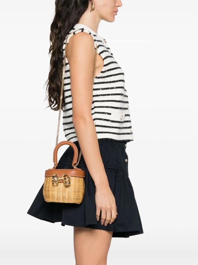 self-portrait Hobo bags Woven Design Bag With Bow Detail And Chain-Link St in bruin